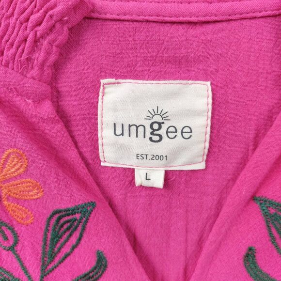 Umgee Womens Boho Peasant Top Sz Large Pink Embroidered Floral Blouse Cotton - Picture 7 of 12